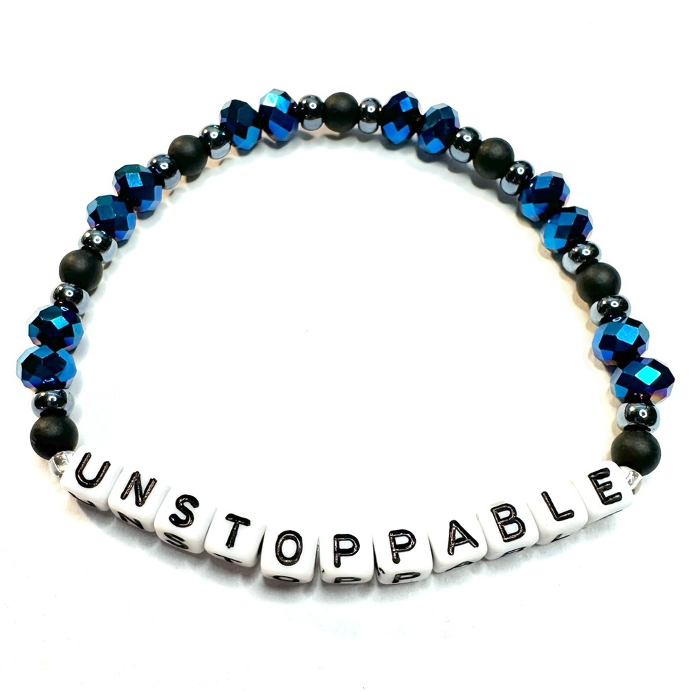 Unstoppable Bracelet Glass Beaded Stretchy Word Quote Jewelry Stackable Layering